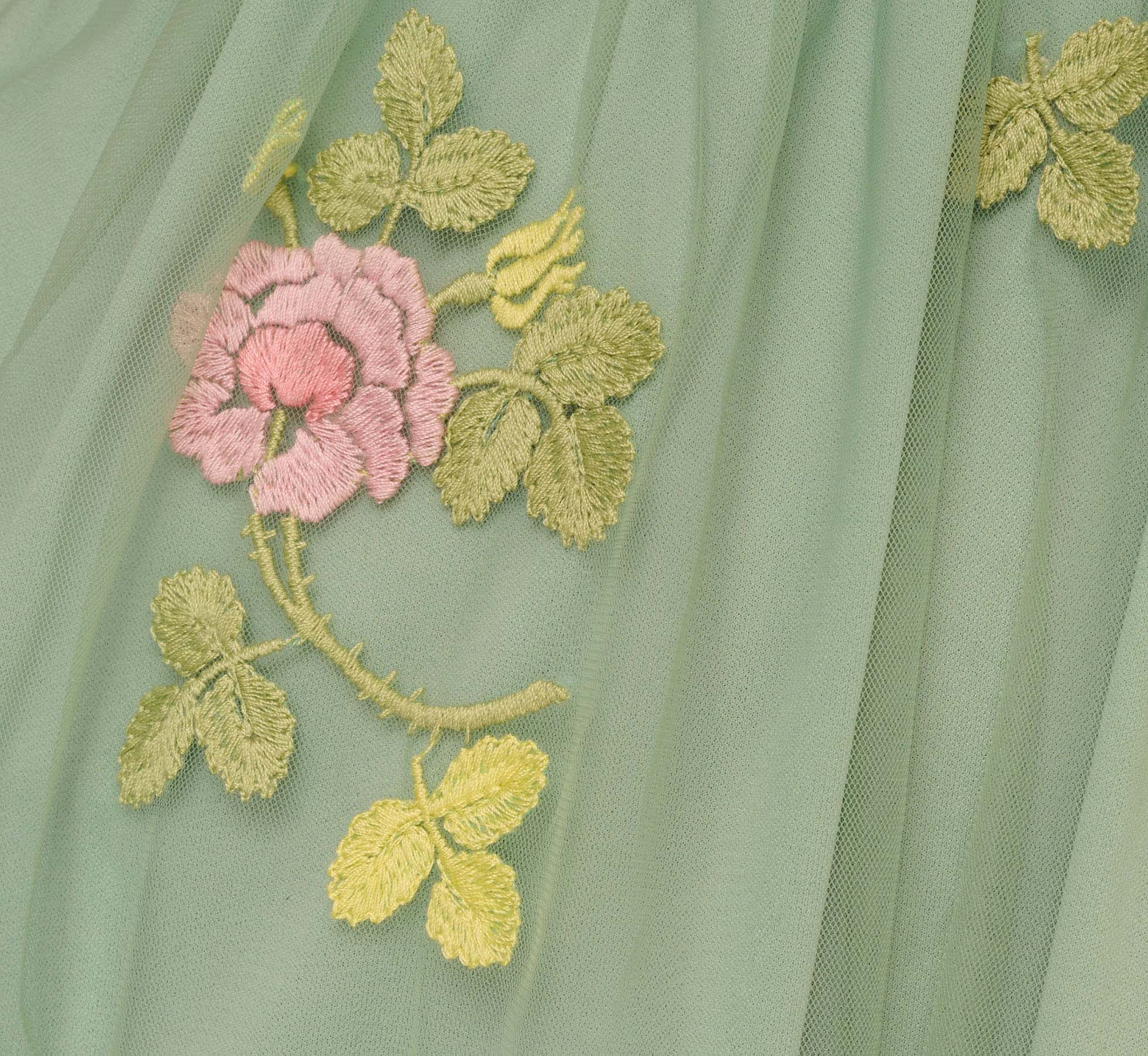 Green Floral Embroidered Maxi Dress With Sheer Flutter Sleeves - Adrianna Papell Green Floral Embroidered Maxi Dress With Sheer Flutter Sleeves - Adrianna Papell