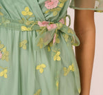 Floral Embroidered Maxi Dress With Sheer Flutter Sleeves In Sage Multi 3