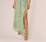 Floral Embroidered Maxi Dress With Sheer Flutter Sleeves In Sage Multi 4