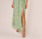 cyrielle embroidered maxi dress sage Pink Glitter Lace Appliques Ruffle Tiered Long Dress with Slit US6 / Sage Green