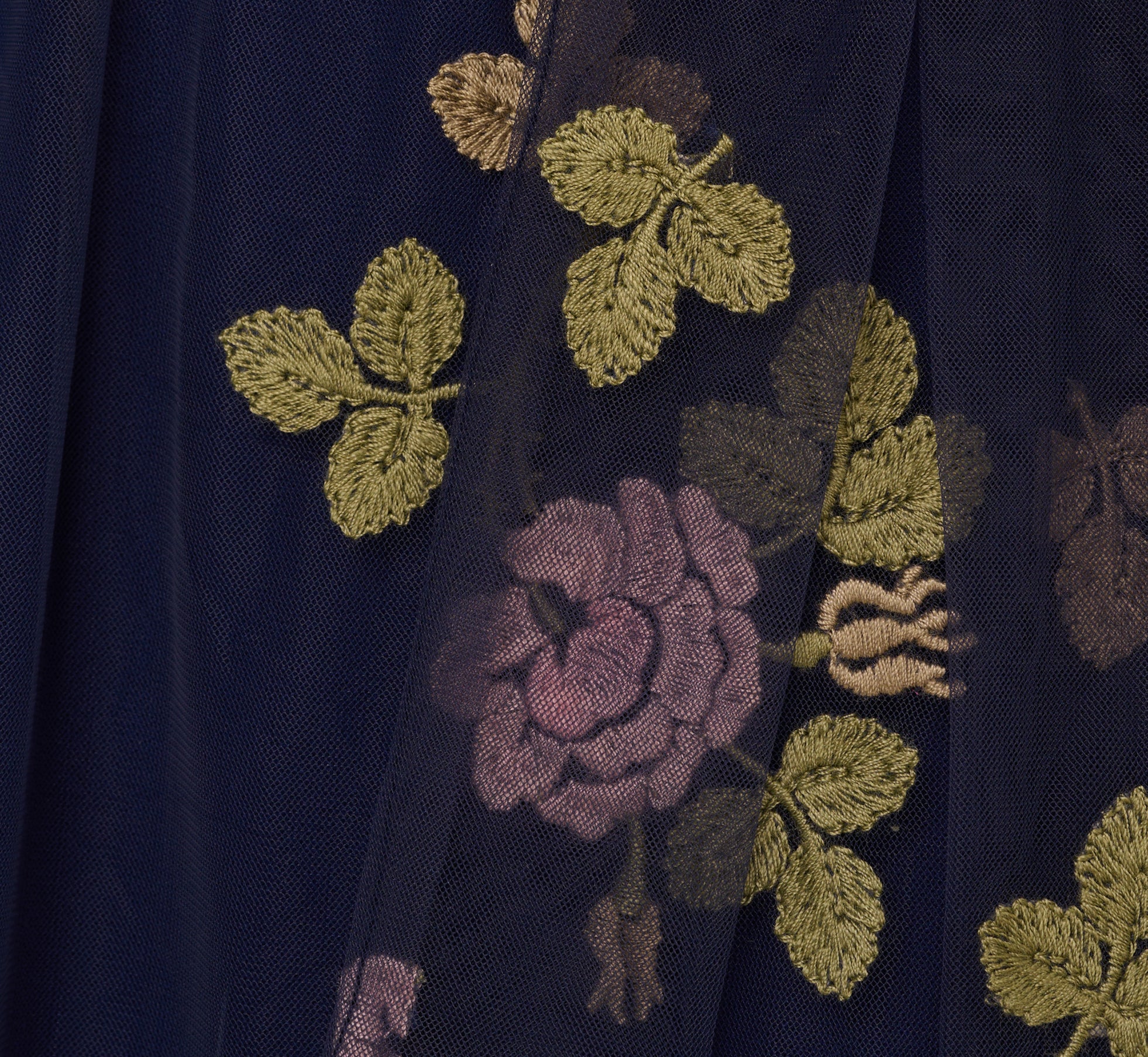 Navy Floral Embroidered Maxi Dress With Sheer Flutter Sleeves - Adrianna Papell Navy Floral Embroidered Maxi Dress With Sheer Flutter Sleeves - Adrianna Papell