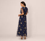 Floral Embroidered Maxi Dress With Sheer Flutter Sleeves In Navy Multi 6