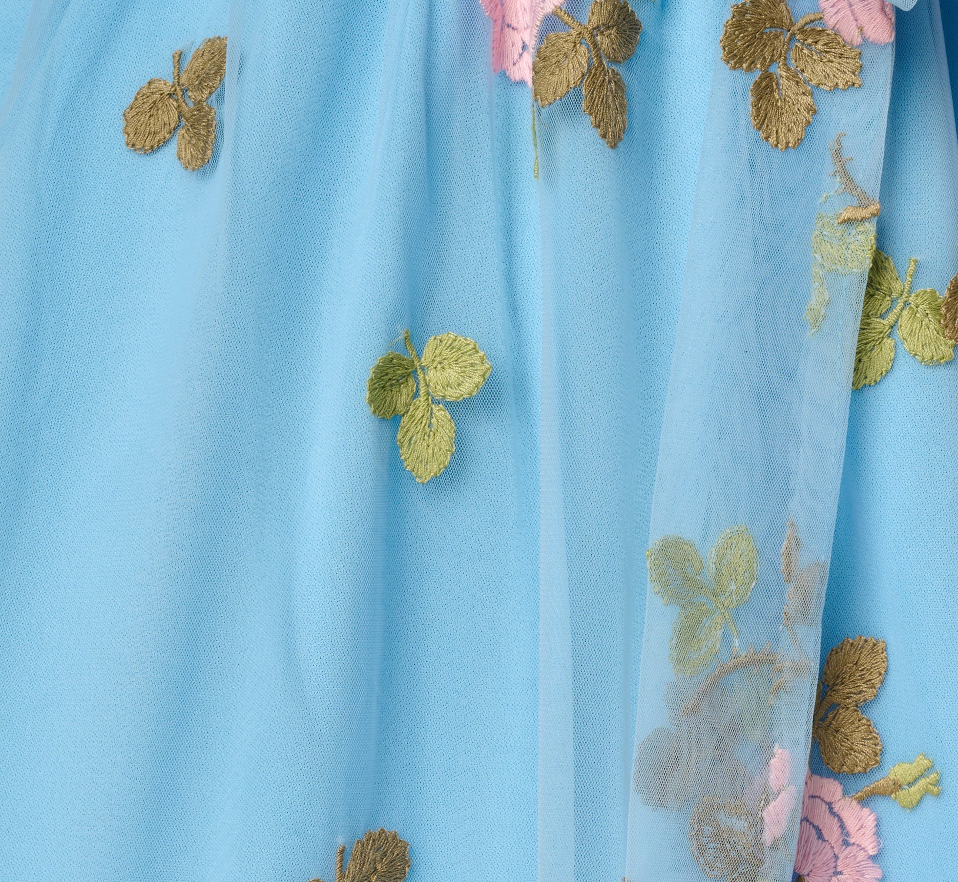 Light Blue Floral Embroidered Maxi Dress With Sheer Flutter Sleeves - Adrianna Papell Light Blue Floral Embroidered Maxi Dress With Sheer Flutter Sleeves - Adrianna Papell