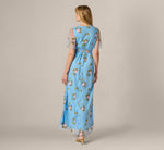 Floral Embroidered Maxi Dress With Sheer Flutter Sleeves In Light Blue Multi 5
