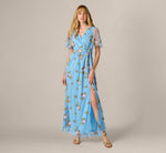 Floral Embroidered Maxi Dress With Sheer Flutter Sleeves In Light Blue Multi 2