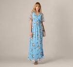 Floral Embroidered Maxi Dress With Sheer Flutter Sleeves In Light Blue Multi 1