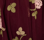 Floral Embroidered Maxi Dress With Sheer Flutter Sleeves In Burgundy Multi 6