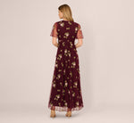 Floral Embroidered Maxi Dress With Sheer Flutter Sleeves In Burgundy Multi 5