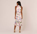Floral Printed Chiffon Halter Dress With Self Tie Waist In Ivory Pink Multi 5