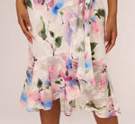 Floral Printed Chiffon Halter Dress With Self Tie Waist In Ivory Pink Multi 4