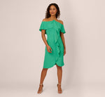Ruffle Popover Midi Dress With Chain Halter Neckline In Flora Green 2