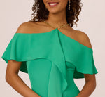 Ruffle Popover Midi Dress With Chain Halter Neckline In Flora Green 3