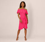 Ruffle Popover Midi Dress With Chain Halter Neckline In Electric Pink 2