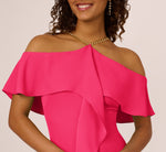 Ruffle Popover Midi Dress With Chain Halter Neckline In Electric Pink 3