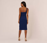 One Sleeve Sheath Dress With Bow Neckline In Navy Sateen 5