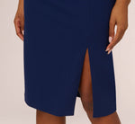 One Sleeve Sheath Dress With Bow Neckline In Navy Sateen 4