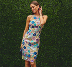 Multicolor Floral Embroidered Halter Midi Dress In Blue Multi 6