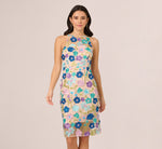 Multicolor Floral Embroidered Halter Midi Dress In Blue Multi 1
