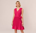 Sleeveless Pleated Dress With Self Tie Waist In Hot Pink 2