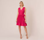 Sleeveless Pleated Dress With Self Tie Waist In Hot Pink 7