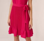Sleeveless Pleated Dress With Self Tie Waist In Hot Pink 4