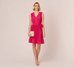 Sleeveless Pleated Dress With Self Tie Waist In Hot Pink 1