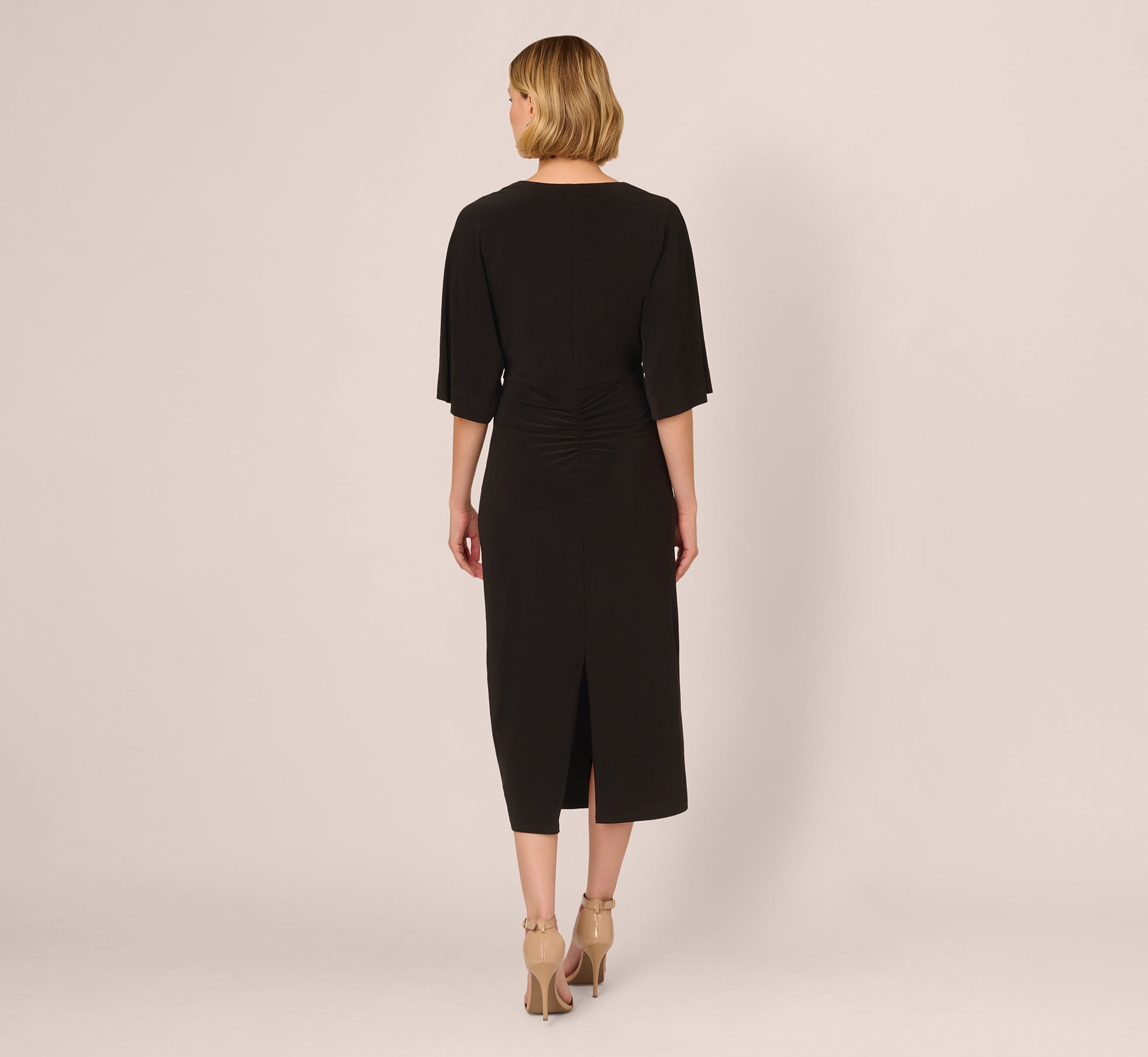 Jersey Midi Dress with Dolman Short Sleeves in Black Jersey Midi Dress with Dolman Short Sleeves in Black