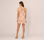 Floral Embroidered Flounce Dress With Sheer Short Sleeves In Nude Multi 6