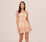 Floral Embroidered Flounce Dress With Sheer Short Sleeves In Nude Multi 3