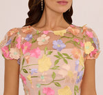 Floral Embroidered Flounce Dress With Sheer Short Sleeves In Nude Multi 4
