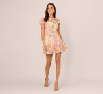 Floral Embroidered Flounce Dress With Sheer Short Sleeves In Nude Multi 8