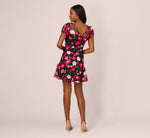 Floral Embroidered Flounce Dress With Sheer Short Sleeves In Black Berry 5
