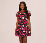 Floral Embroidered Flounce Dress With Sheer Short Sleeves In Black Berry 2