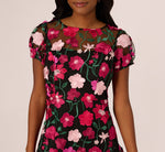 Floral Embroidered Flounce Dress With Sheer Short Sleeves In Black Berry 3