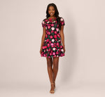Floral Embroidered Flounce Dress With Sheer Short Sleeves In Black Berry 7