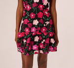 Floral Embroidered Flounce Dress With Sheer Short Sleeves In Black Berry 4