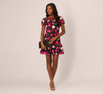Floral Embroidered Flounce Dress With Sheer Short Sleeves In Black Berry 1