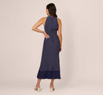 Dot Print Chiffon Halter Maxi Dress With Sash Waist In Navy Ivory 5