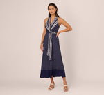 Dot Print Chiffon Halter Maxi Dress With Sash Waist In Navy Ivory 2