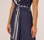 Dot Print Chiffon Halter Maxi Dress With Sash Waist In Navy Ivory 3