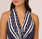 Dot Print Chiffon Halter Maxi Dress With Sash Waist In Navy Ivory 4