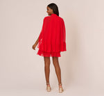Chiffon Cape Sheath Dress With Ruffle Details In Red Crush 5