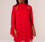 Chiffon Cape Sheath Dress With Ruffle Details In Red Crush 3