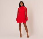 Chiffon Cape Sheath Dress With Ruffle Details In Red Crush 7