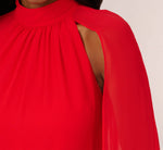 Chiffon Cape Sheath Dress With Ruffle Details In Red Crush 4