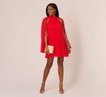 Chiffon Cape Sheath Dress With Ruffle Details In Red Crush 1