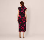 Floral Print Jersey Ankle Length Dress With Draped Details In Black Pink Multi 5