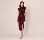 Floral Print Jersey Ankle Length Dress With Draped Details In Black Pink Multi 2
