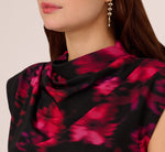 Floral Print Jersey Ankle Length Dress With Draped Details In Black Pink Multi 3