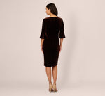 Velvet Tie Front Sheath Dress With Bell Sleeves In Dark Brown 5